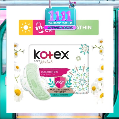 KOTEX Anti Bacterial Soft Herbal Ultrathin Day Sanitary Pad Wing 23cm (For Regular Flow) 16s image