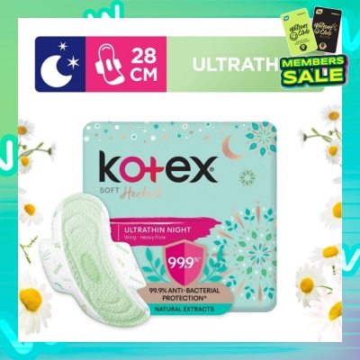 KOTEX Anti-Bacterial Soft Herbal Ultrathin Night Sanitary Pad Wing 28cm (For Heavy Flow) 14s