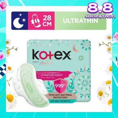 KOTEX Anti-Bacterial Soft Herbal Ultrathin Night Sanitary Pad Wing 28cm (For Heavy Flow) 14s