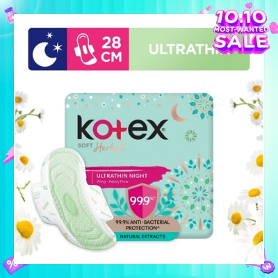 KOTEX Anti-Bacterial Soft Herbal Ultrathin Night Sanitary Pad Wing 28cm (For Heavy Flow) 14s