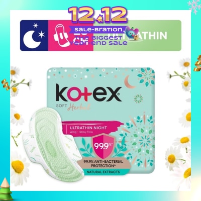 KOTEX Anti-Bacterial Soft Herbal Ultrathin Night Sanitary Pad Wing 28cm (For Heavy Flow) 14s