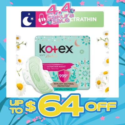 KOTEX - Anti-Bacterial Soft Herbal Ultrathin Night Sanitary Pad Wing 28cm (For Heavy Flow) 14s