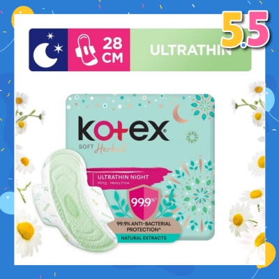 KOTEX Anti-Bacterial Soft Herbal Ultrathin Night Sanitary Pad Wing 28cm (For Heavy Flow) 14s