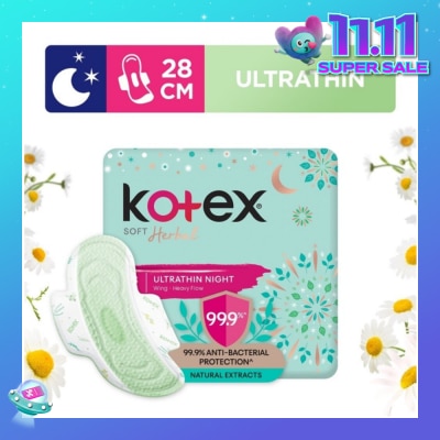 KOTEX Anti-Bacterial Soft Herbal Ultrathin Night Sanitary Pad Wing 28cm (For Heavy Flow) 14s