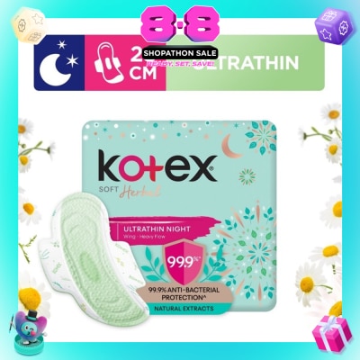 KOTEX - Anti-Bacterial Soft Herbal Ultrathin Night Sanitary Pad Wing 28cm (For Heavy Flow) 14s