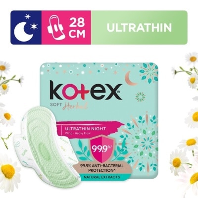 KOTEX Anti-Bacterial Soft Herbal Ultrathin Night Sanitary Pad Wing 28cm (For Heavy Flow) 14s