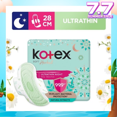 KOTEX Anti-Bacterial Soft Herbal Ultrathin Night Sanitary Pad Wing 28cm (For Heavy Flow) 14s