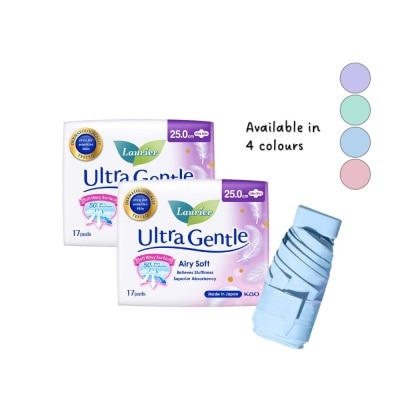 LAURIER Ultra Gentle Airy Soft Ultra Slim Wing Sanitary Pad 25cm (17s) Twin Pack 2s (With Free Mini SPF50 UV Protection Umbrella While Stock Last)