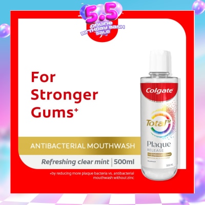 COLGATE - Total Plaque Release Antibacterial Mouthwash Refreshing Clear Mint (For Stronger Gums) 500ml (Expiry: Mar`2027)