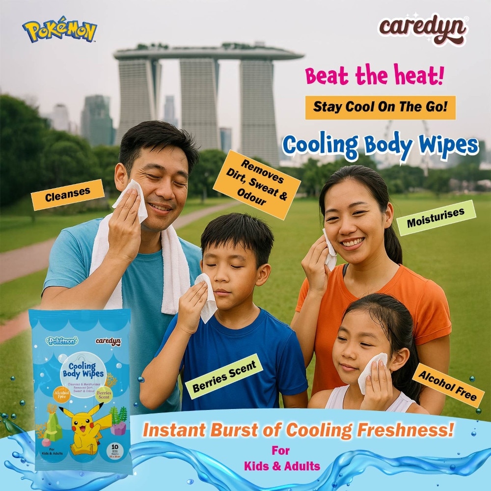 Pokemon Cooling Body Wipe Berries Scented (Removes Sweat & Body Odour) Sheets 10s x 2s