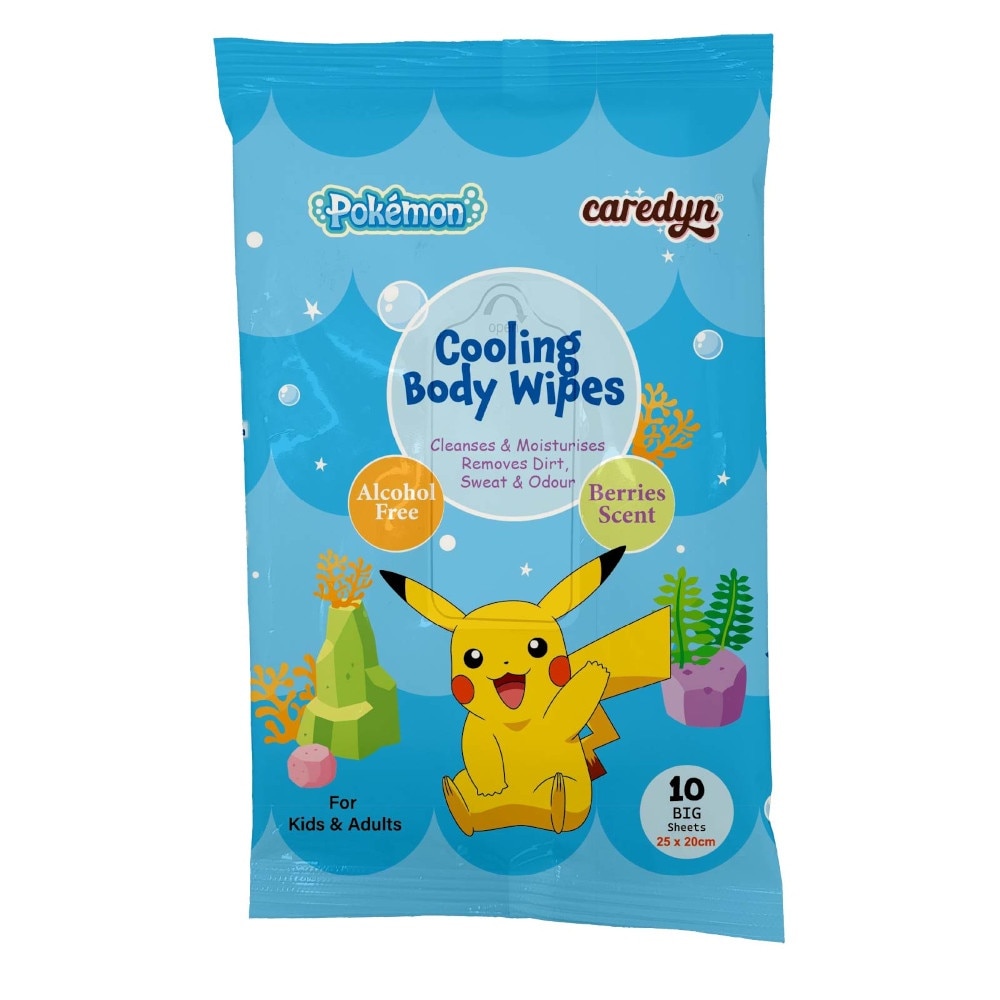 Pokemon Cooling Body Wipe Berries Scented (Removes Sweat & Body Odour) Sheets 10s x 2s