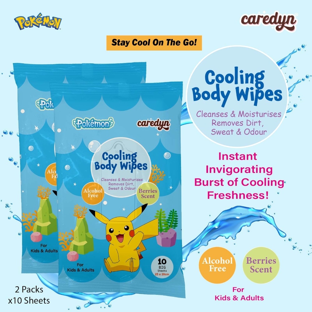 Pokemon Cooling Body Wipe Berries Scented (Removes Sweat & Body Odour) Sheets 10s x 2s