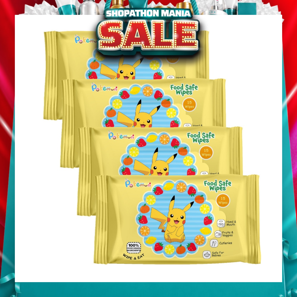 Pokemon Food Safe Wipes Packset (100% Food Grade Ingredients) 15s x 4 Packs