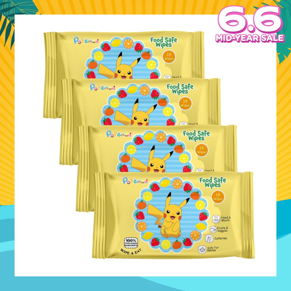 Pokemon Food Safe Wipes Packset (100% Food Grade Ingredients) 15s x 4 Packs