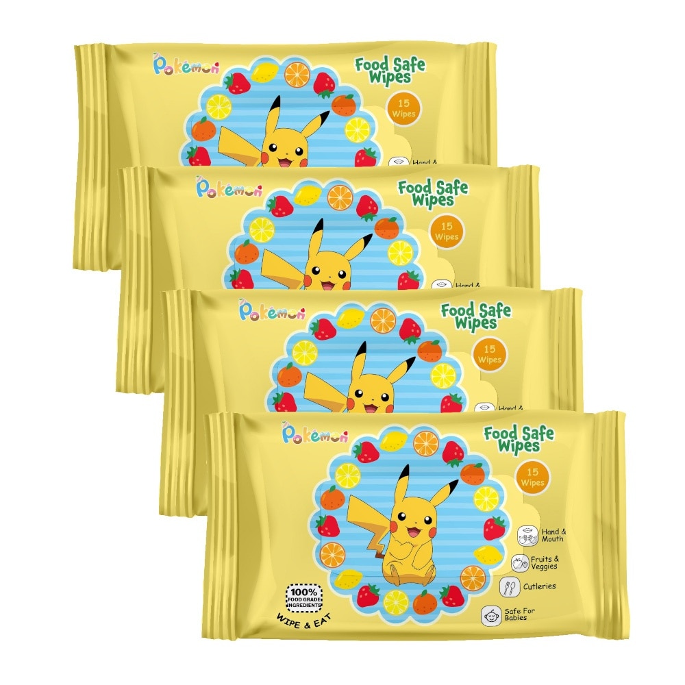 Pokemon Food Safe Wipes Packset (100% Food Grade Ingredients) 15s x 4 Packs