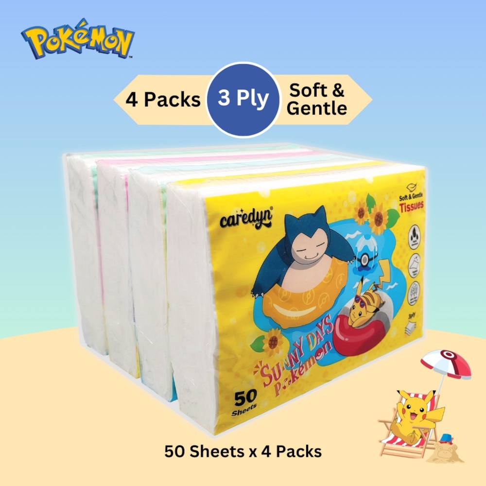 Pokemon 3 Ply Facial Tissue Travel Soft Pack (With 4 Designs) 50s x 4