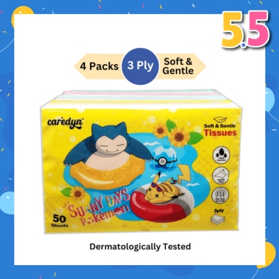 CAREDYN Pokemon 3 Ply Facial Tissue Travel Soft Pack (With 4 Designs) 50s x 4