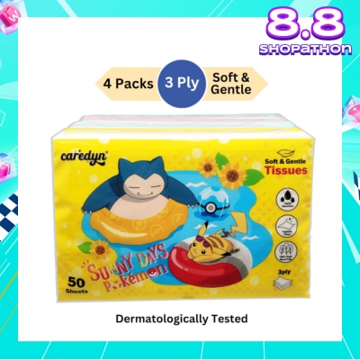 CAREDYN Pokemon 3 Ply Facial Tissue Travel Soft Pack (With 4 Designs) 50s x 4