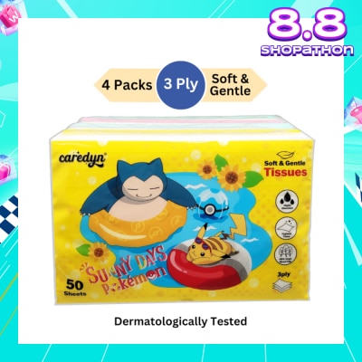 CAREDYN Pokemon 3 Ply Facial Tissue Travel Soft Pack (With 4 Designs) 50s x 4