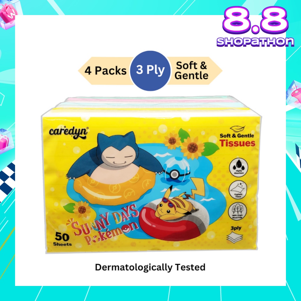 Pokemon 3 Ply Facial Tissue Travel Soft Pack (With 4 Designs) 50s x 4