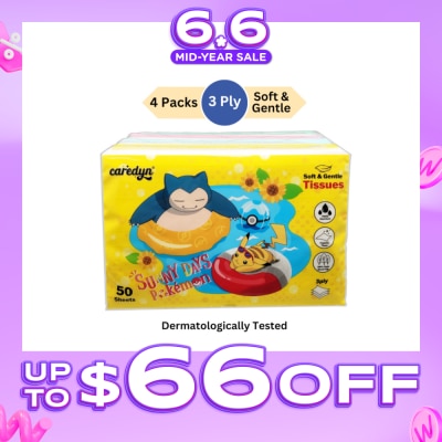 CAREDYN - Pokemon 3 Ply Facial Tissue Travel Soft Pack (With 4 Designs) 50s x 4