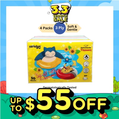 CAREDYN Pokemon 3 Ply Facial Tissue Travel Soft Pack (With 4 Designs) 50s x 4