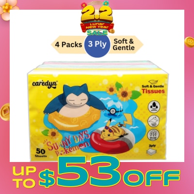 CAREDYN Pokemon 3 Ply Facial Tissue Travel Soft Pack (With 4 Designs) 50s x 4