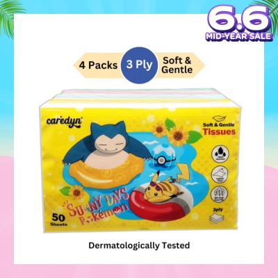 CAREDYN Pokemon 3 Ply Facial Tissue Travel Soft Pack (With 4 Designs) 50s x 4