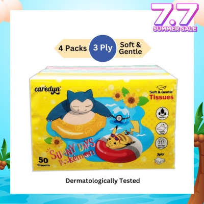 CAREDYN Pokemon 3 Ply Facial Tissue Travel Soft Pack (With 4 Designs) 50s x 4