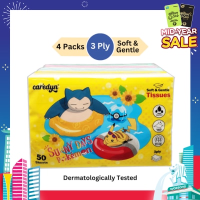 CAREDYN Pokemon 3 Ply Facial Tissue Travel Soft Pack (With 4 Designs) 50s x 4