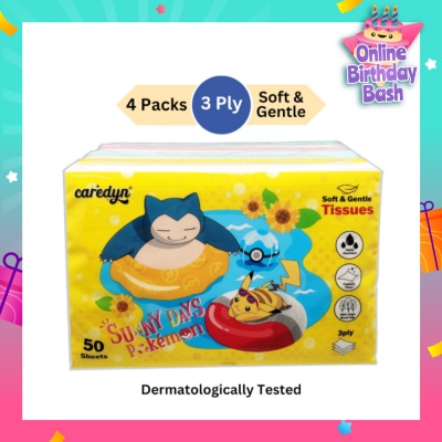 CAREDYN Pokemon 3 Ply Facial Tissue Travel Soft Pack (With 4 Designs) 50s x 4