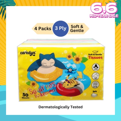 CAREDYN Pokemon 3 Ply Facial Tissue Travel Soft Pack (With 4 Designs) 50s x 4