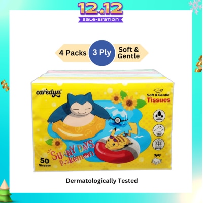 CAREDYN Pokemon 3 Ply Facial Tissue Travel Soft Pack (With 4 Designs) 50s x 4