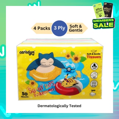 CAREDYN Pokemon 3 Ply Facial Tissue Travel Soft Pack (With 4 Designs) 50s x 4