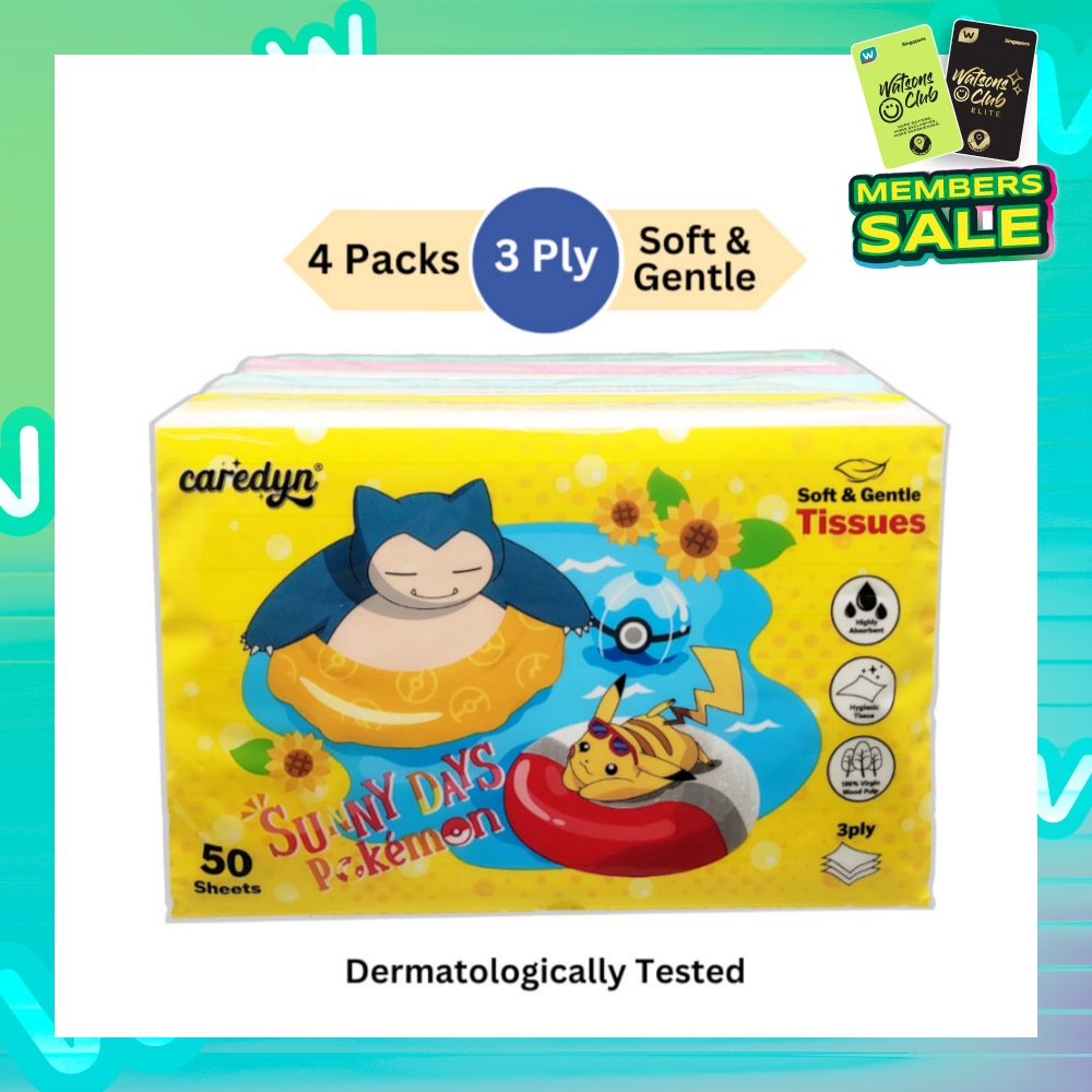 Pokemon 3 Ply Facial Tissue Travel Soft Pack (With 4 Designs) 50s x 4