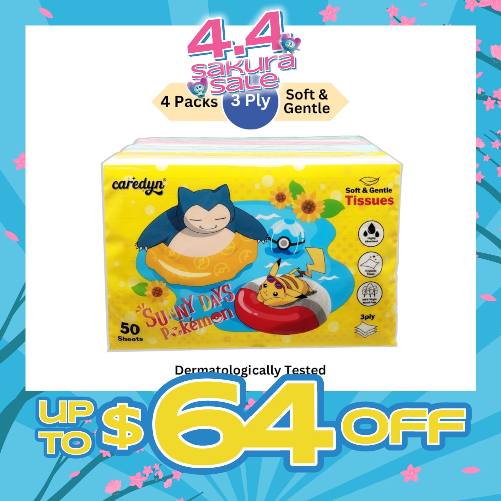 Pokemon 3 Ply Facial Tissue Travel Soft Pack (With 4 Designs) 50s x 4