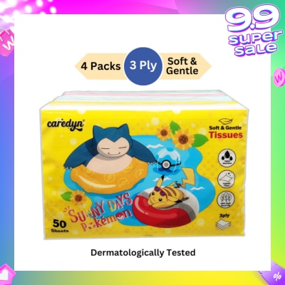 CAREDYN Pokemon 3 Ply Facial Tissue Travel Soft Pack (With 4 Designs) 50s x 4