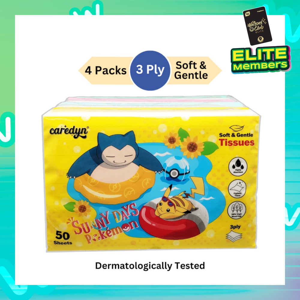 Pokemon 3 Ply Facial Tissue Travel Soft Pack (With 4 Designs) 50s x 4