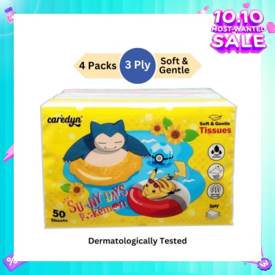 CAREDYN Pokemon 3 Ply Facial Tissue Travel Soft Pack (With 4 Designs) 50s x 4