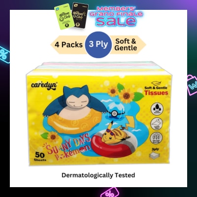 CAREDYN Pokemon 3 Ply Facial Tissue Travel Soft Pack (With 4 Designs) 50s x 4