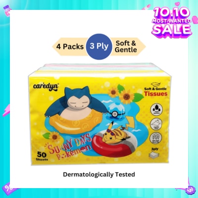 CAREDYN Pokemon 3 Ply Facial Tissue Travel Soft Pack (With 4 Designs) 50s x 4