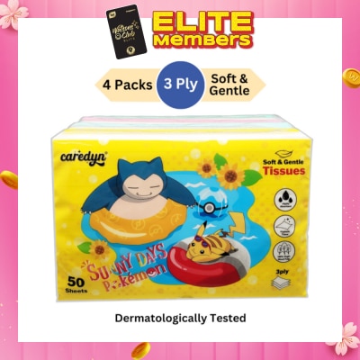 CAREDYN Pokemon 3 Ply Facial Tissue Travel Soft Pack (With 4 Designs) 50s x 4