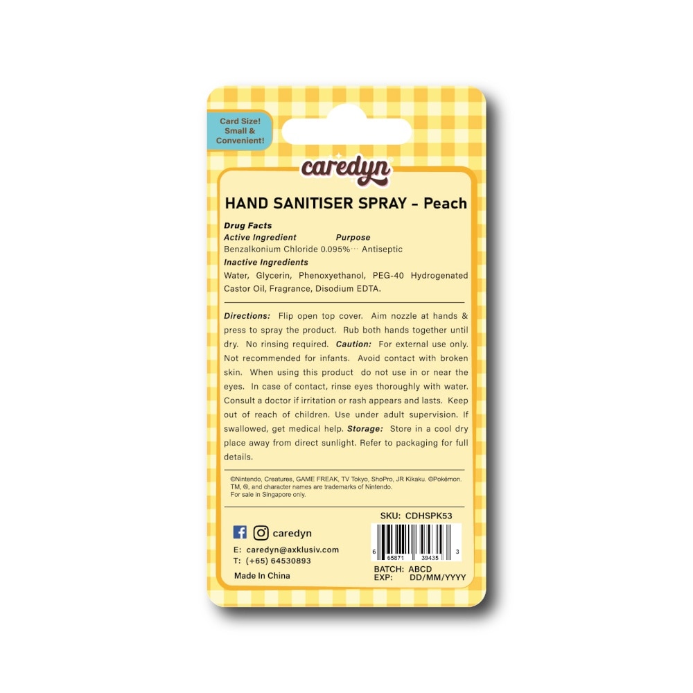 Pokemon Hand Sanitiser Spray Peach (Pikachu) 15ml