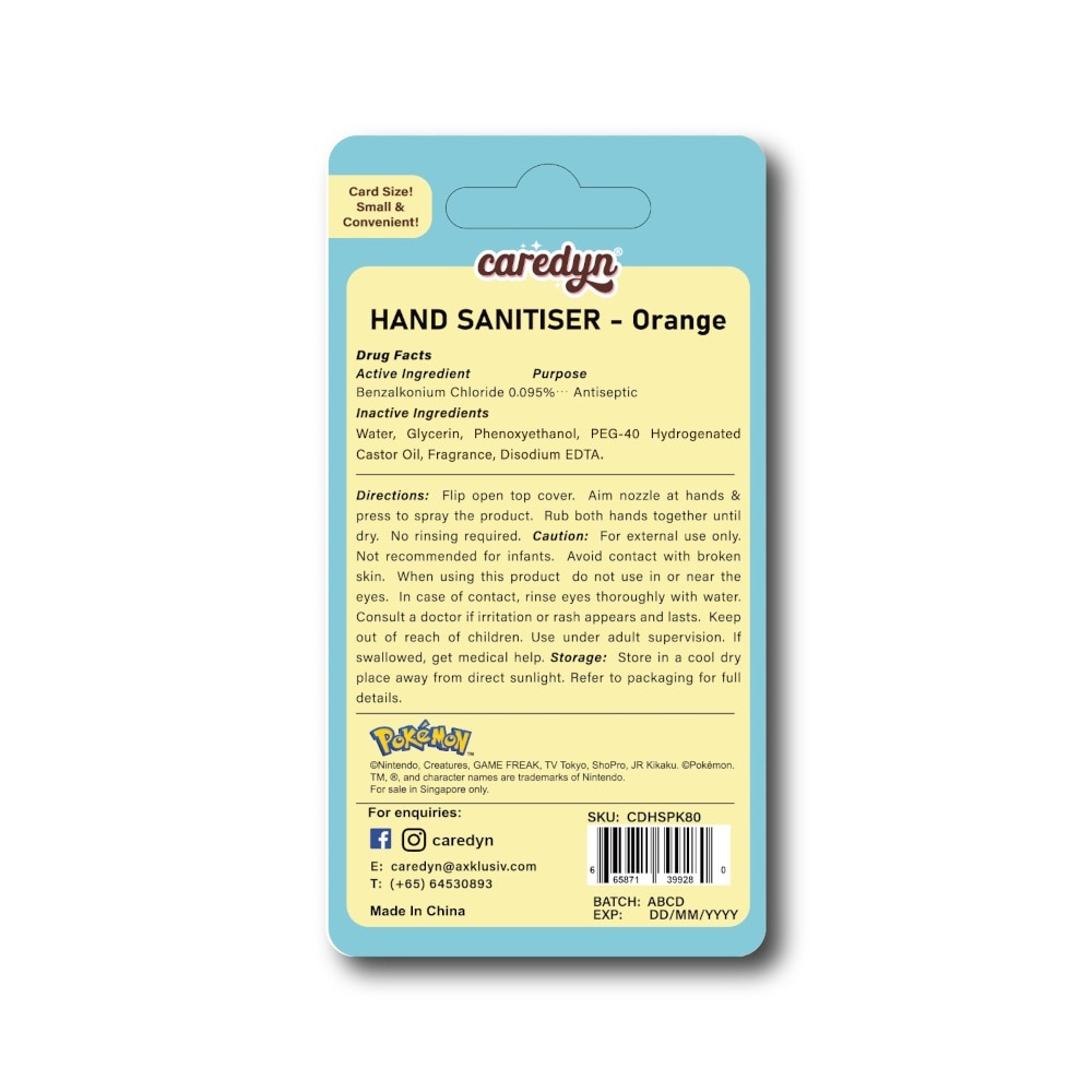 Pokemon Hand Sanitiser Spray Orange 15ml