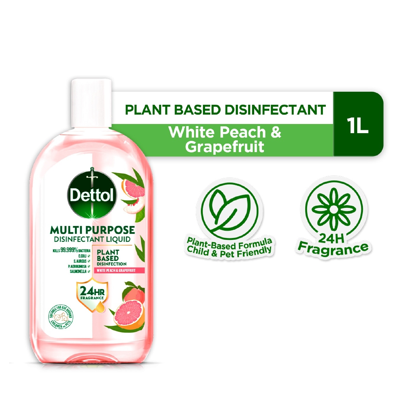 Plant-Based White Peach & Grapefruit Scented Multipurpose Disinfectant Liquid 1L image