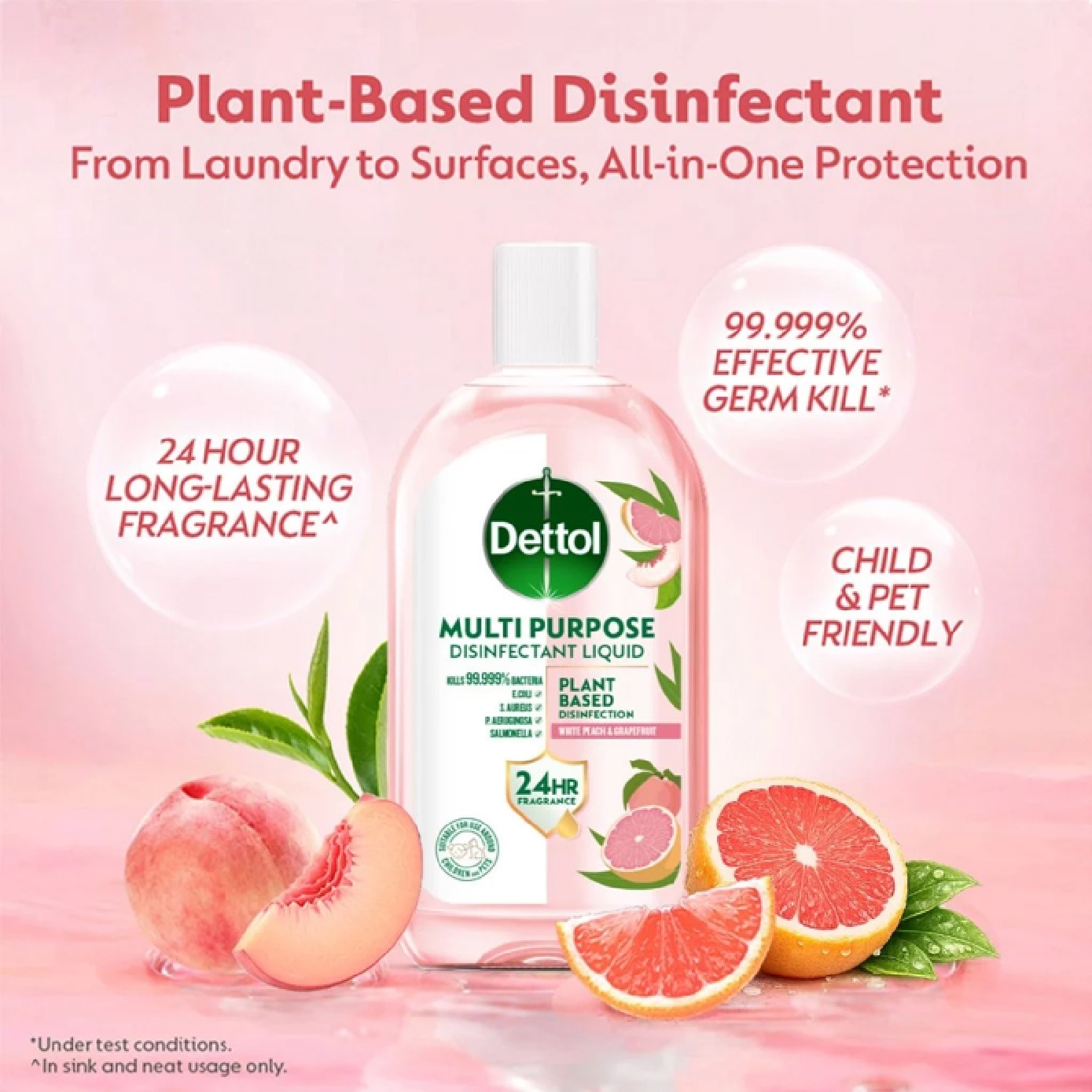 Plant-Based White Peach & Grapefruit Scented Multipurpose Disinfectant Liquid 1L image