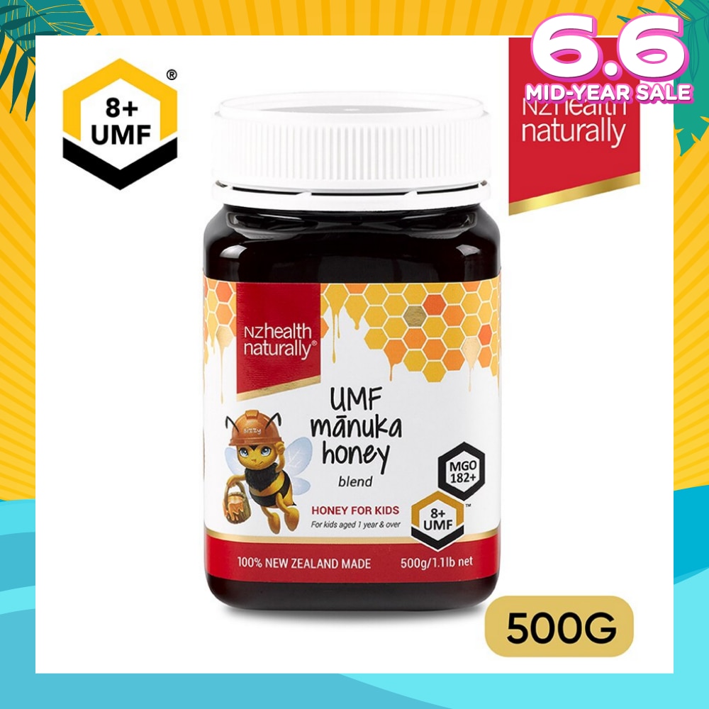 Manuka Honey Blend UMF 8+ For Kids Aged 1 Year & Over (For Immune, Digestive Support & Relief of Mouth Ulcers & Sore Throat) 500g
