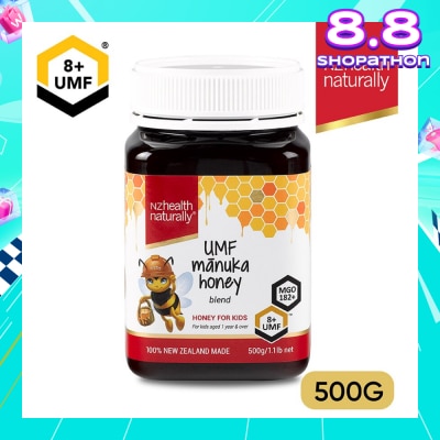 NZHEALTH NATURALLY Manuka Honey Blend UMF 8+ For Kids Aged 1 Year & Over (For Immune, Digestive Support & Relief of Mouth Ulcers & Sore Throat) 500g