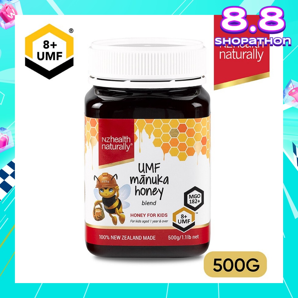 Manuka Honey Blend UMF 8+ For Kids Aged 1 Year & Over (For Immune, Digestive Support & Relief of Mouth Ulcers & Sore Throat) 500g