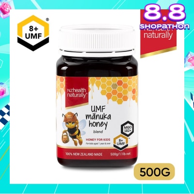 NZHEALTH NATURALLY Manuka Honey Blend UMF 8+ For Kids Aged 1 Year & Over (For Immune, Digestive Support & Relief of Mouth Ulcers & Sore Throat) 500g